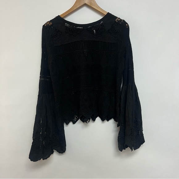 Free People Once Upon A Time Statement Top Black Lace Blouse Shirt Small $148 - Picture 5 of 12